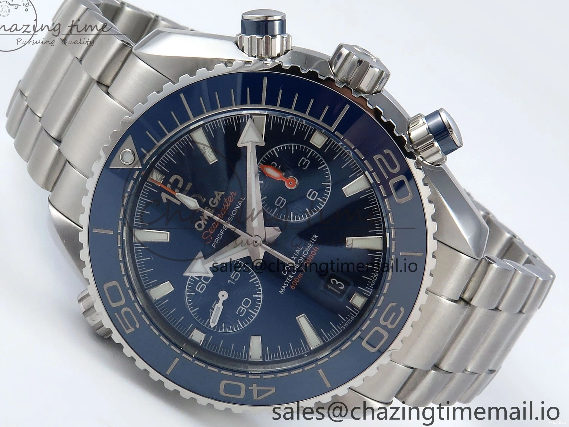 0501 Planet Ocean Master Chronometer 600M 45.5mm SS SCF 1:1 Best Edition Blue Bezel Blue Dial on SS Bracelet A9900 Super Clone Lightweight 7676